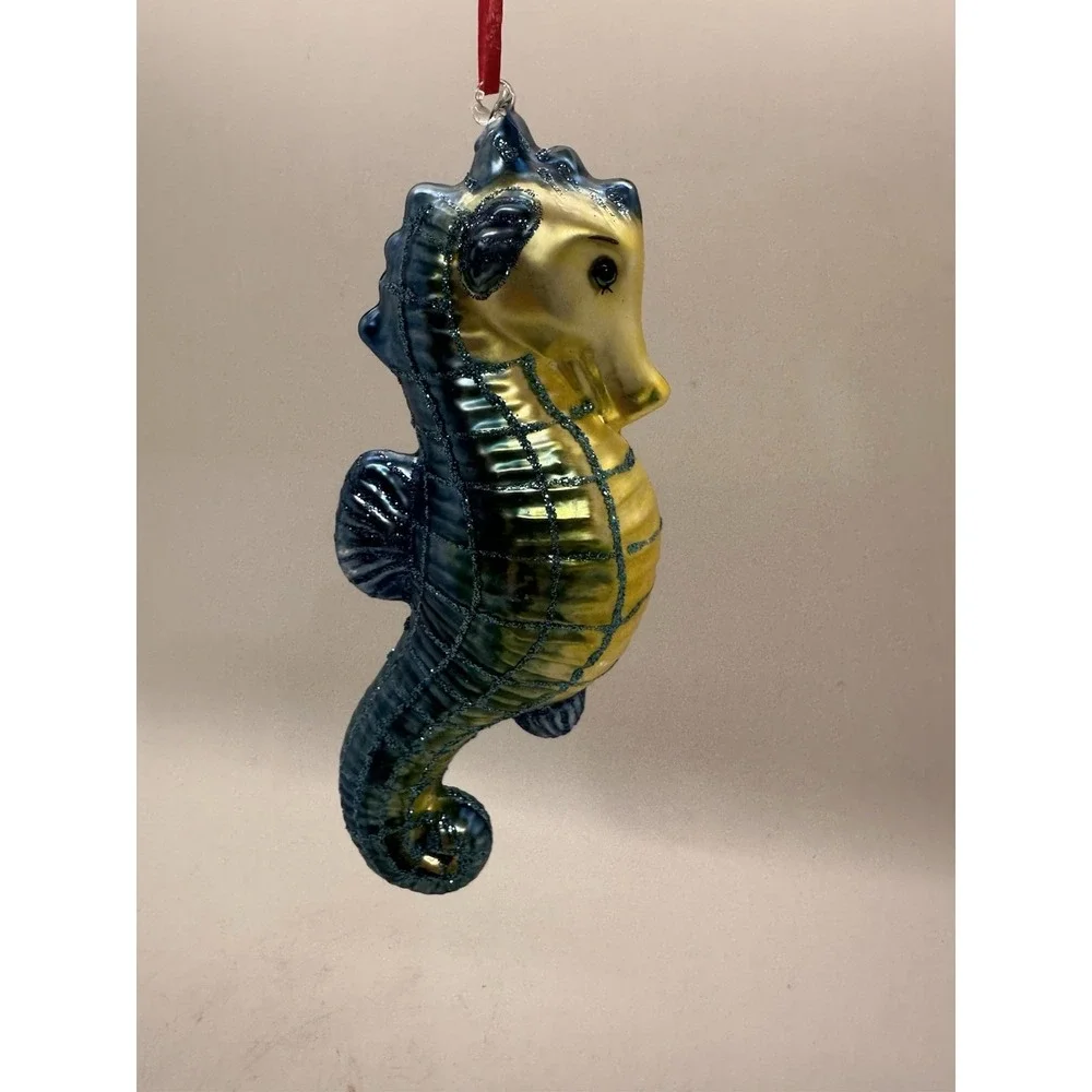 Blue Seahorse Glass Christmas Ornament 5.5